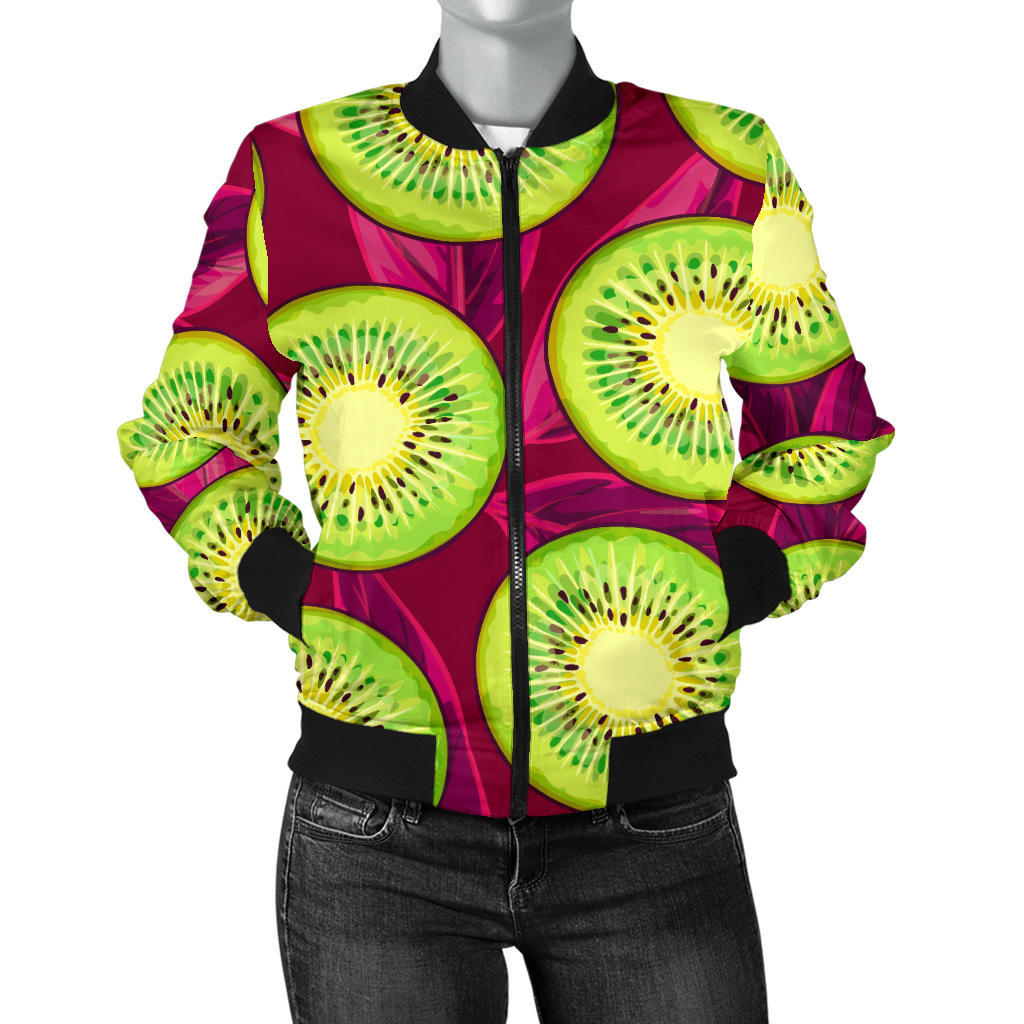 Kiwi Pattern Print Design KW05 Women Bomber Jacket