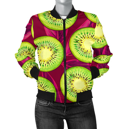 Kiwi Pattern Print Design KW05 Women Bomber Jacket