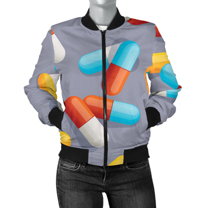 Pill Pattern Print Design A01 Women's Bomber Jacket