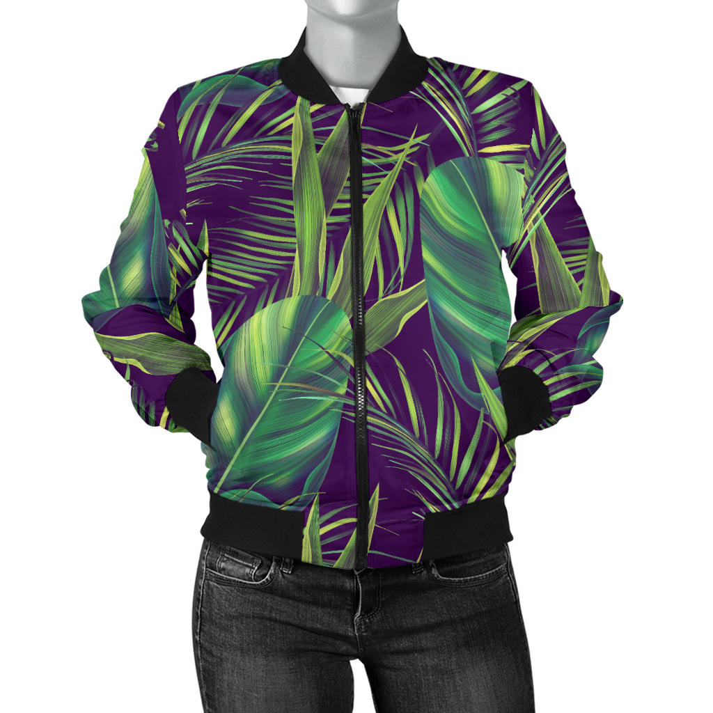 Palm Leaves Pattern Print Design PL03 Women Bomber Jacket