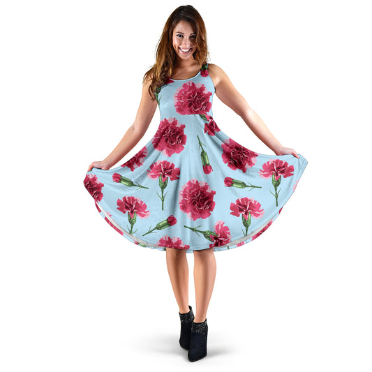 Carnations Pattern Print Design CN01 Midi Dress