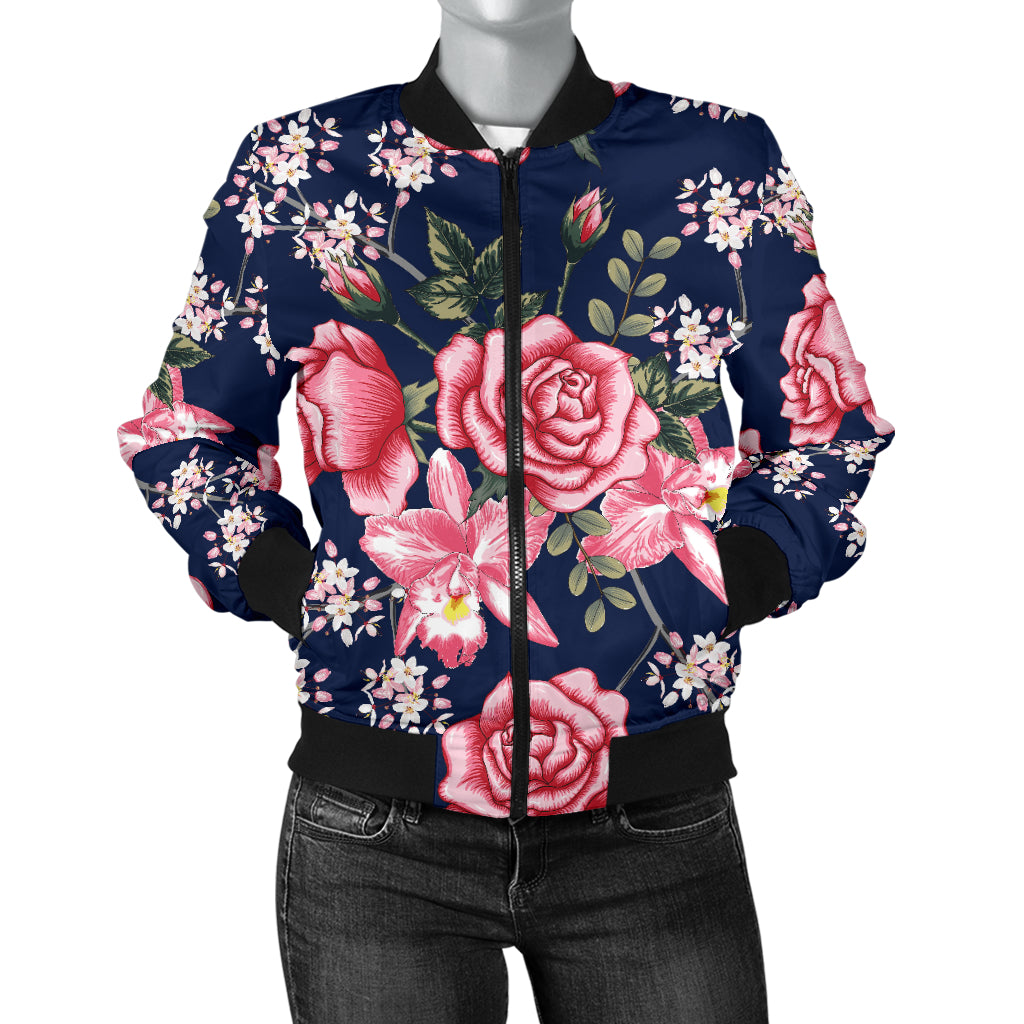 Rose Pattern Print Design A05 Women's Bomber Jacket
