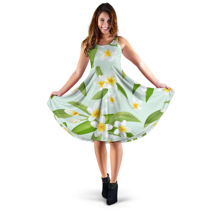 Yellow Plumeria Pattern Print Design PM024 Midi Dress