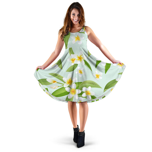 Yellow Plumeria Pattern Print Design PM024 Midi Dress