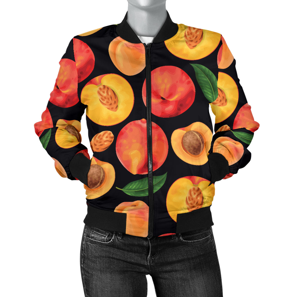 Peach Pattern Print Design A02 Women's Bomber Jacket