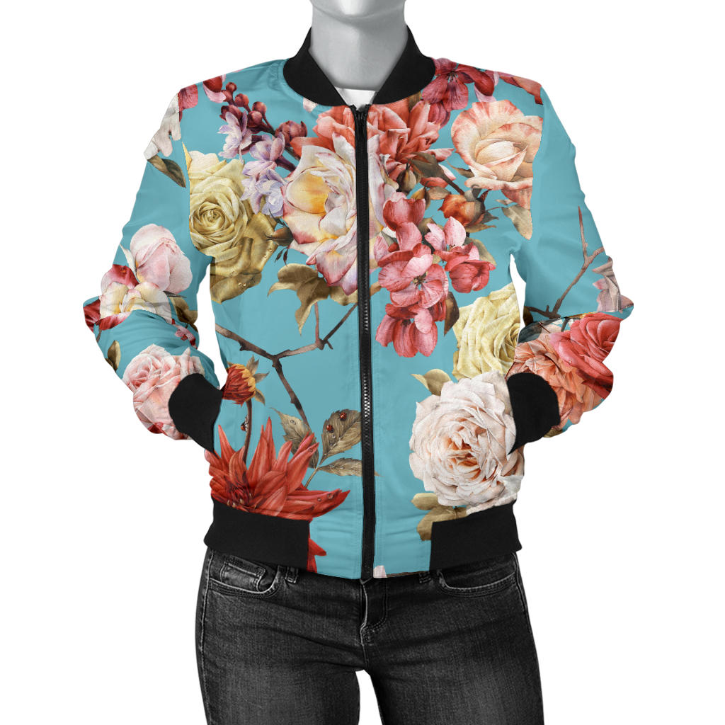 Summer Floral Pattern Print Design SF05 Women Bomber Jacket