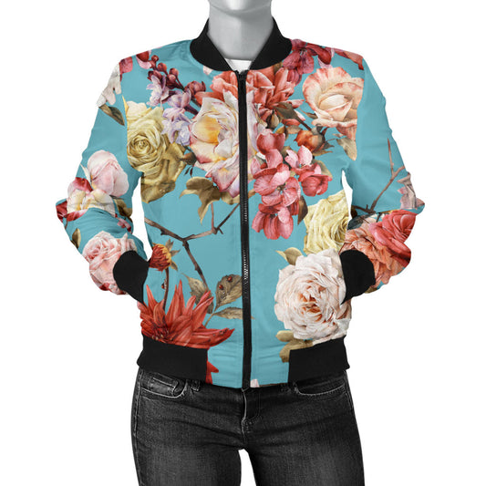 Summer Floral Pattern Print Design SF05 Women Bomber Jacket