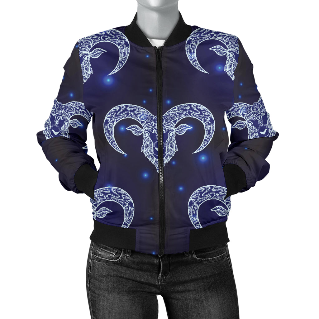 Aries Zodiac Pattern Print Design 01 Women's Bomber Jacket