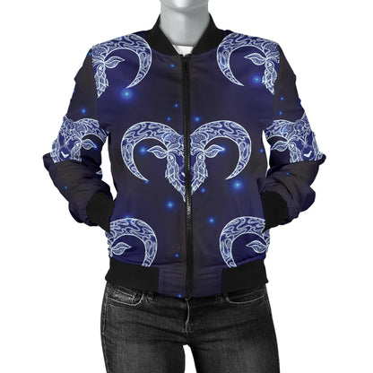 Aries Zodiac Pattern Print Design 01 Women's Bomber Jacket