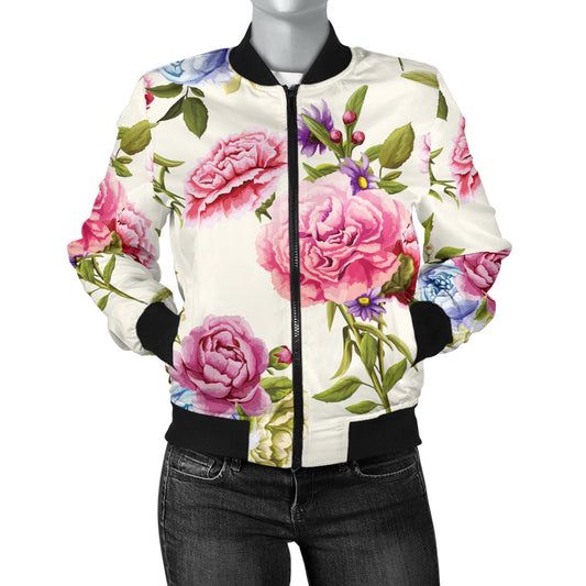 Carnations Pattern Print Design CN02 Women Bomber Jacket