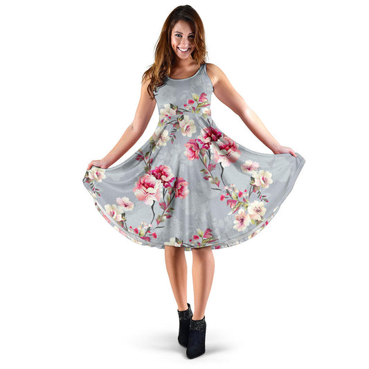Summer Floral Pattern Print Design SF02 Midi Dress