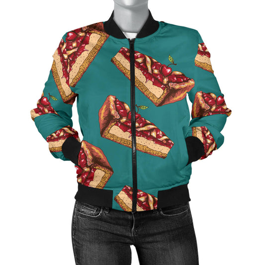 Cheesecake Cherry Pattern Print Design CK03 Women Bomber Jacket