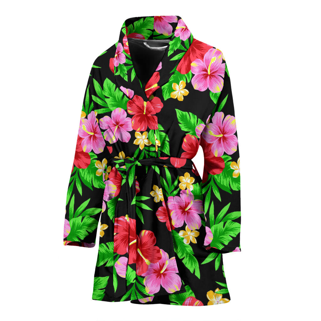 Pink Red Hibiscus Pattern Print Design HB023 Women Bathrobe