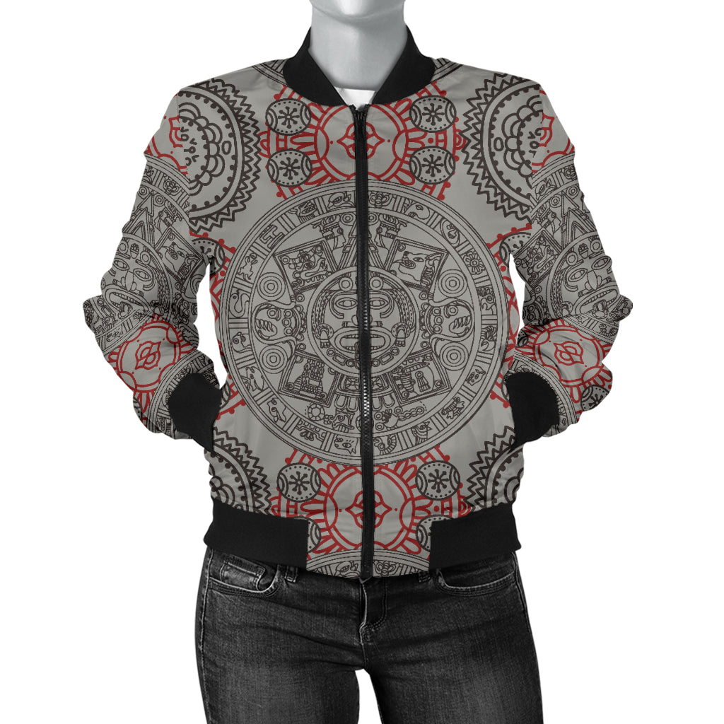 Calendar Aztec Pattern Print Design 04 Women's Bomber Jacket