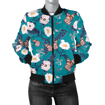 Butterfly Pattern Print Design 012 Women's Bomber Jacket