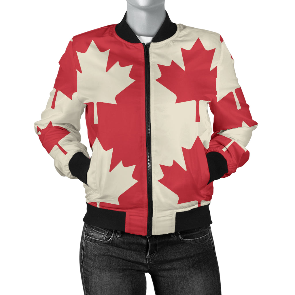 Maple Leaf Pattern Print Design 02 Women's Bomber Jacket