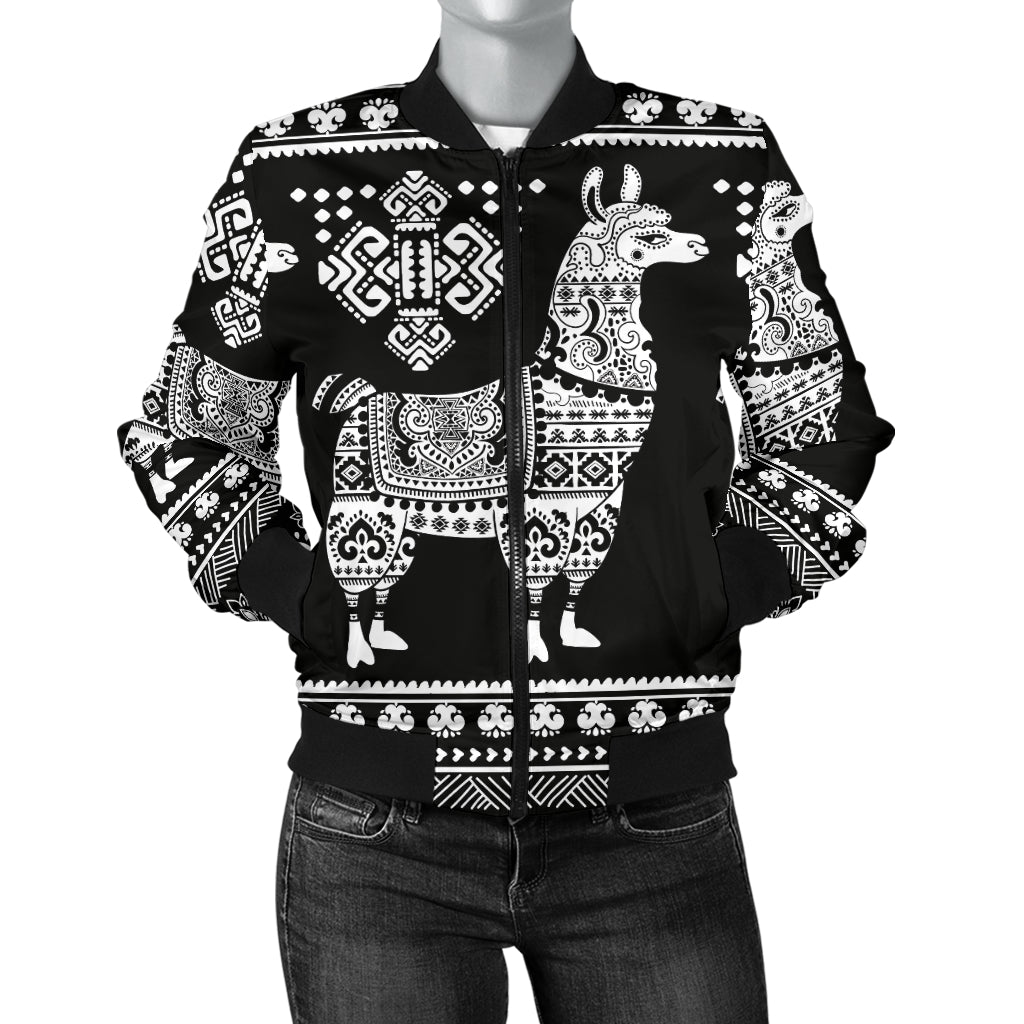 Llama Aztec Style Pattern Print Design 01 Women's Bomber Jacket