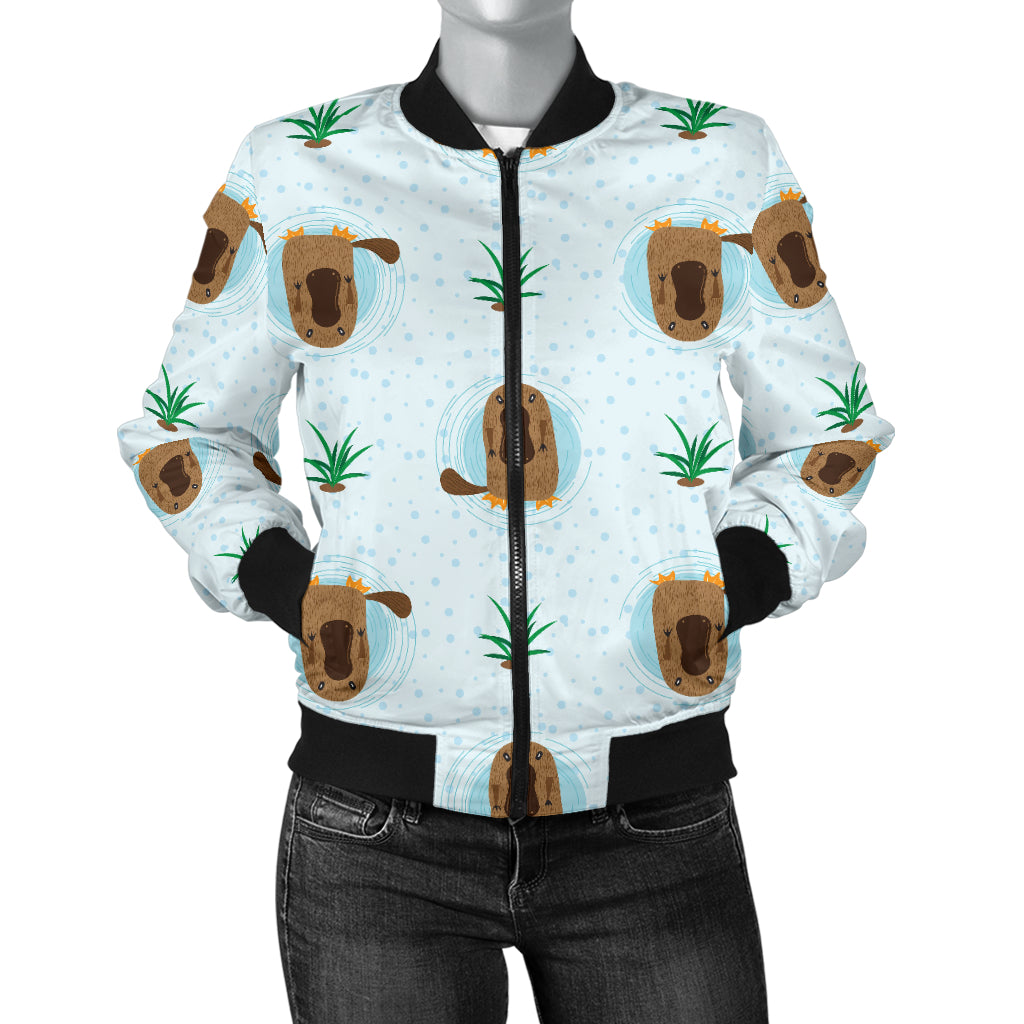 Platypus Pattern Print Design A04 Women's Bomber Jacket
