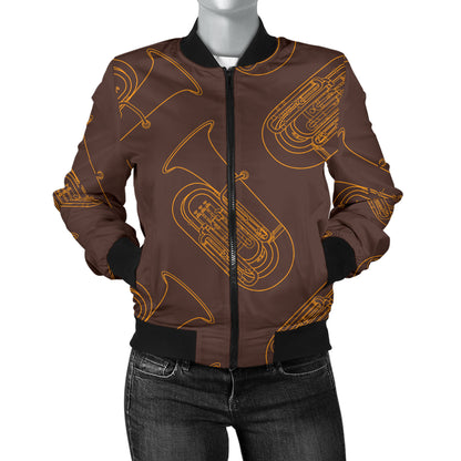 Tuba Pattern Print Design 02 Women's Bomber Jacket