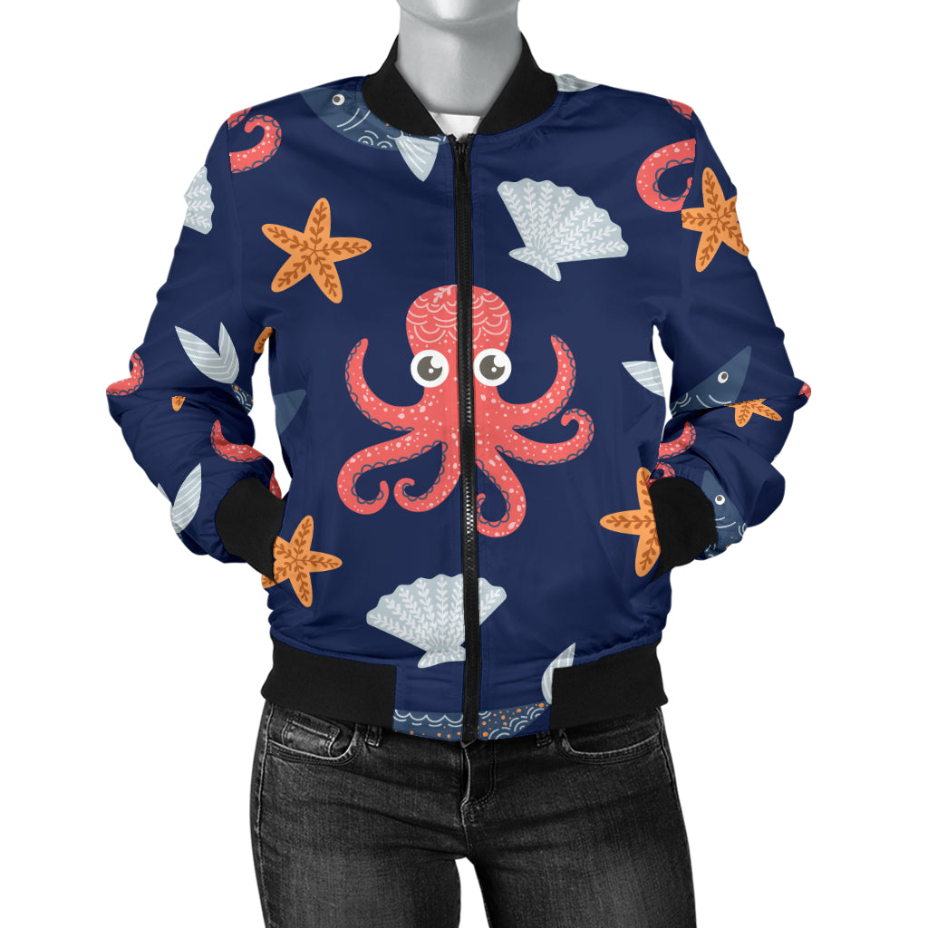 Octopus Pattern Print Design A04 Women's Bomber Jacket