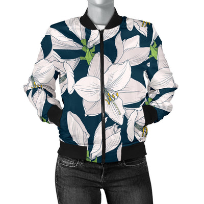 Amaryllis Pattern Print Design AL02 Women Bomber Jacket