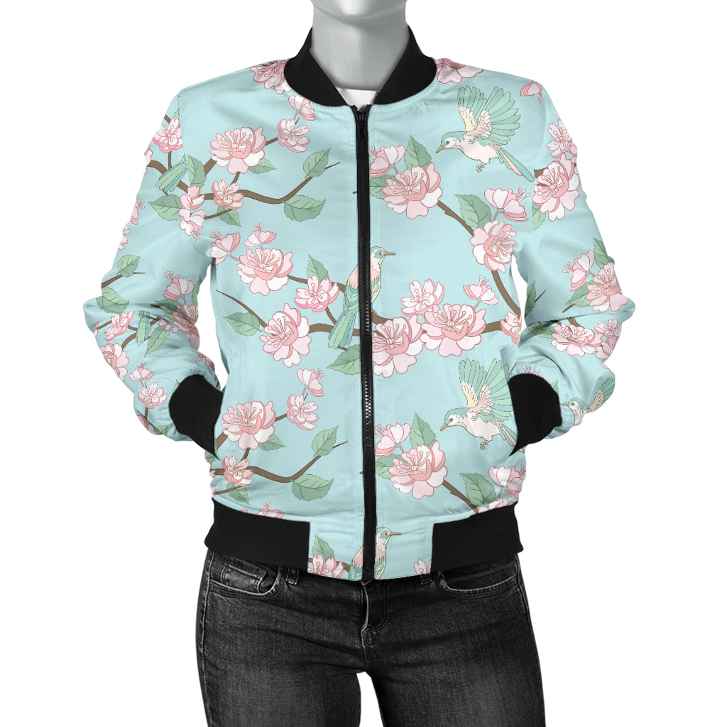 Cherry Blossom Pattern Print Design 02 Women's Bomber Jacket