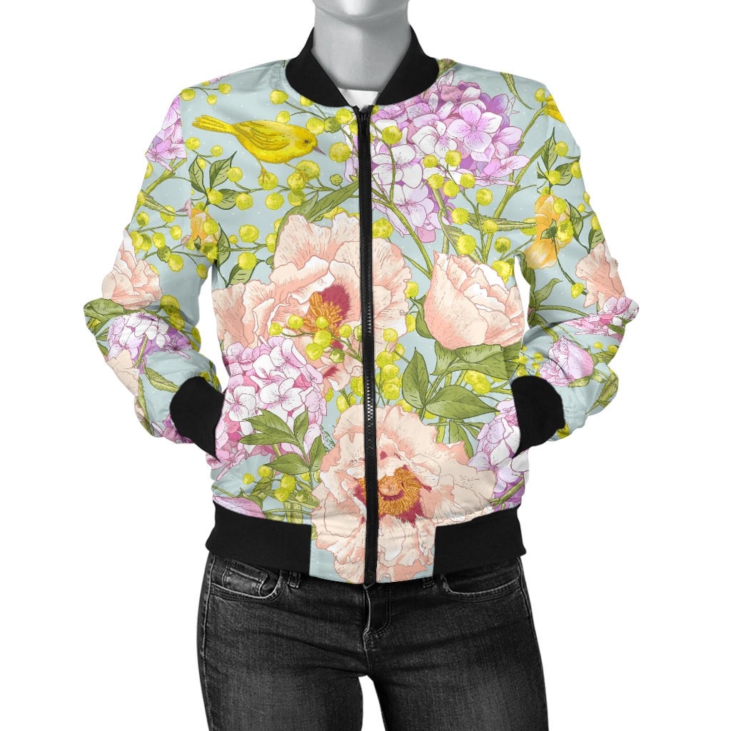 Hydrangea Pattern Print Design HD02 Women Bomber Jacket