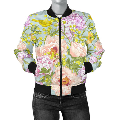 Hydrangea Pattern Print Design HD02 Women Bomber Jacket