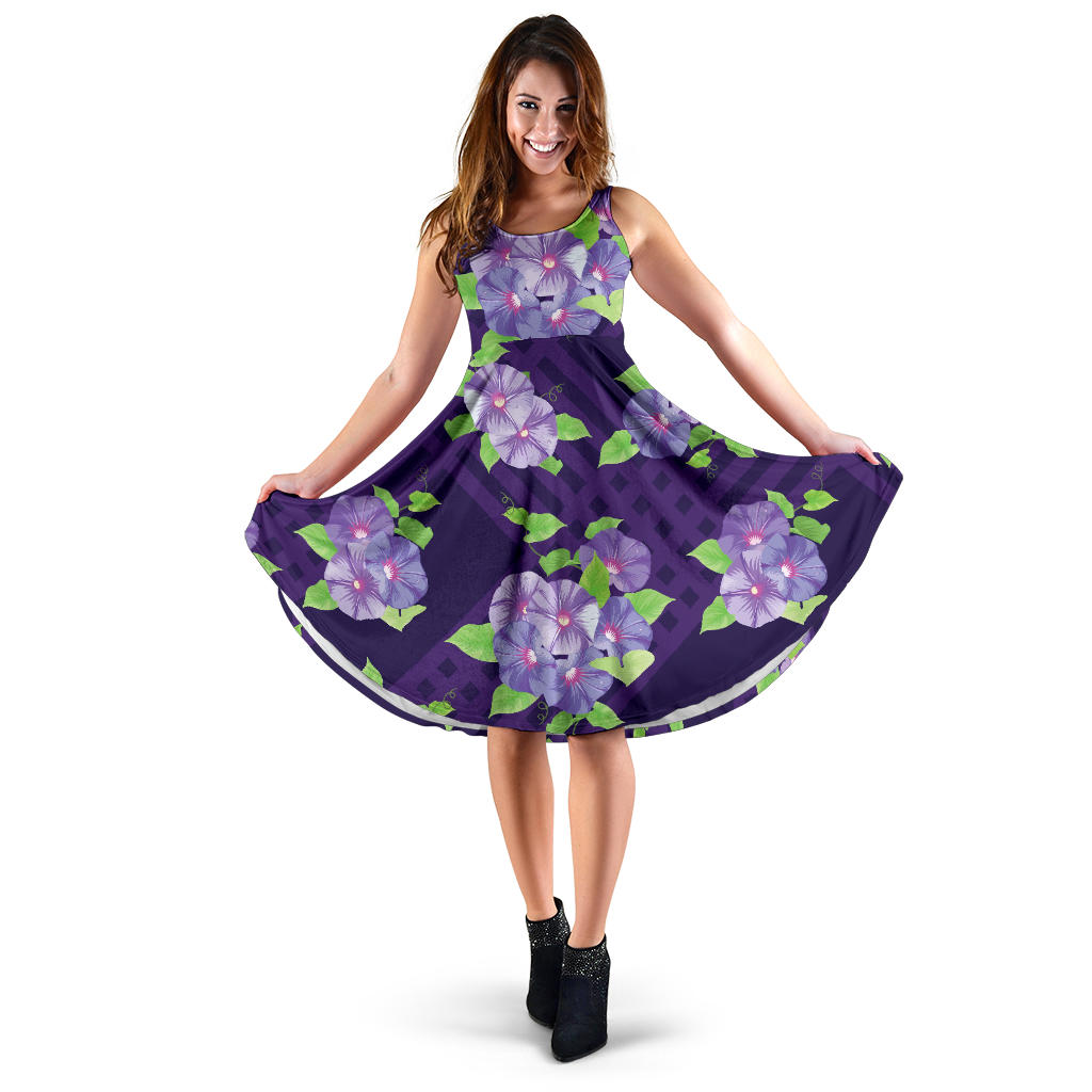 Morning Glory Pattern Print Design MG03 Midi Dress