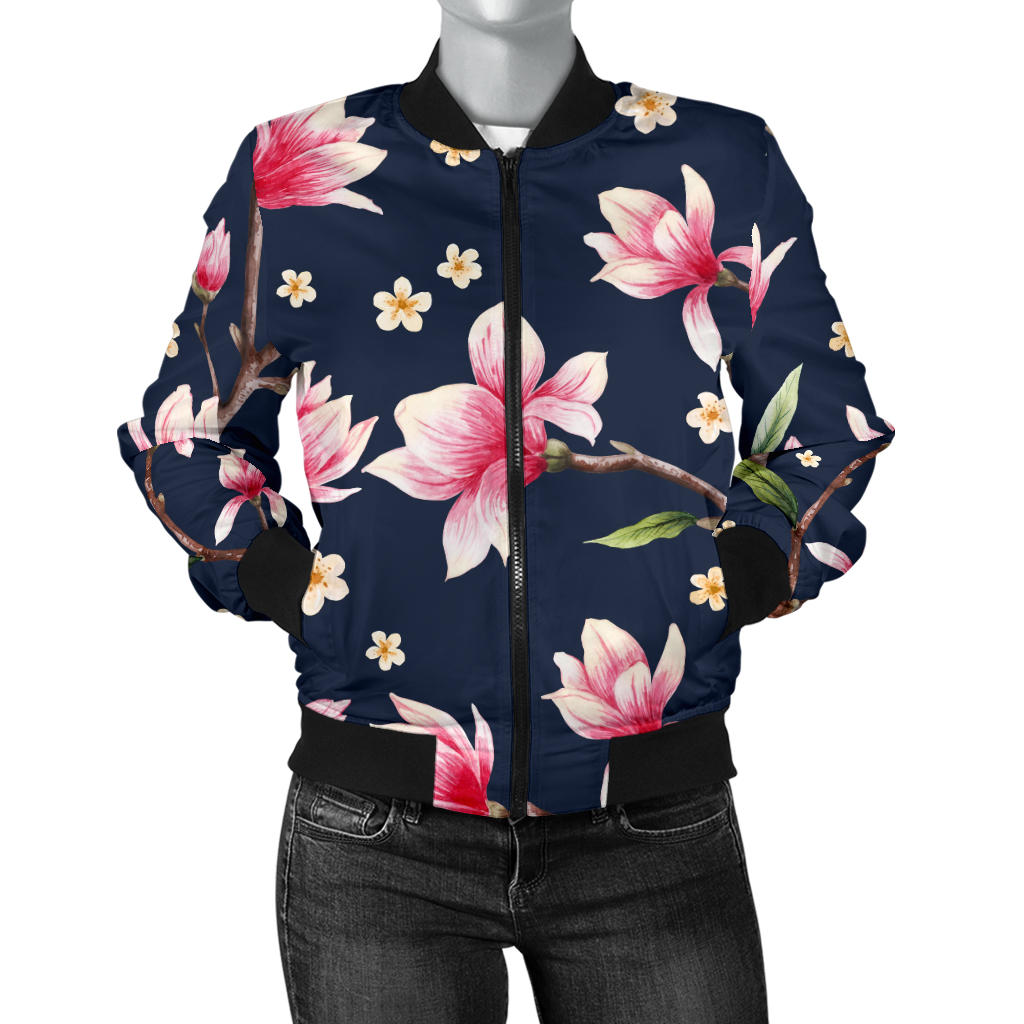 Magnolia Pattern Print Design MAG09 Women Bomber Jacket