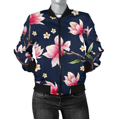 Magnolia Pattern Print Design MAG09 Women Bomber Jacket