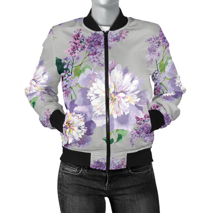 Lilac Pattern Print Design LI07 Women Bomber Jacket