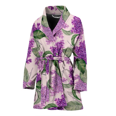 Lilac Pattern Print Design LI02 Women Bathrobe