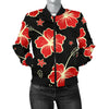 Red Hibiscus Pattern Print Design HB021 Women Bomber Jacket