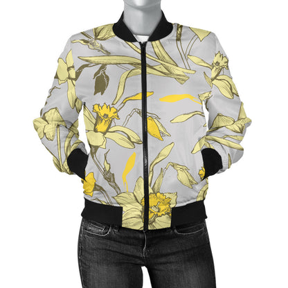 Daffodils Pattern Print Design DF05 Women Bomber Jacket