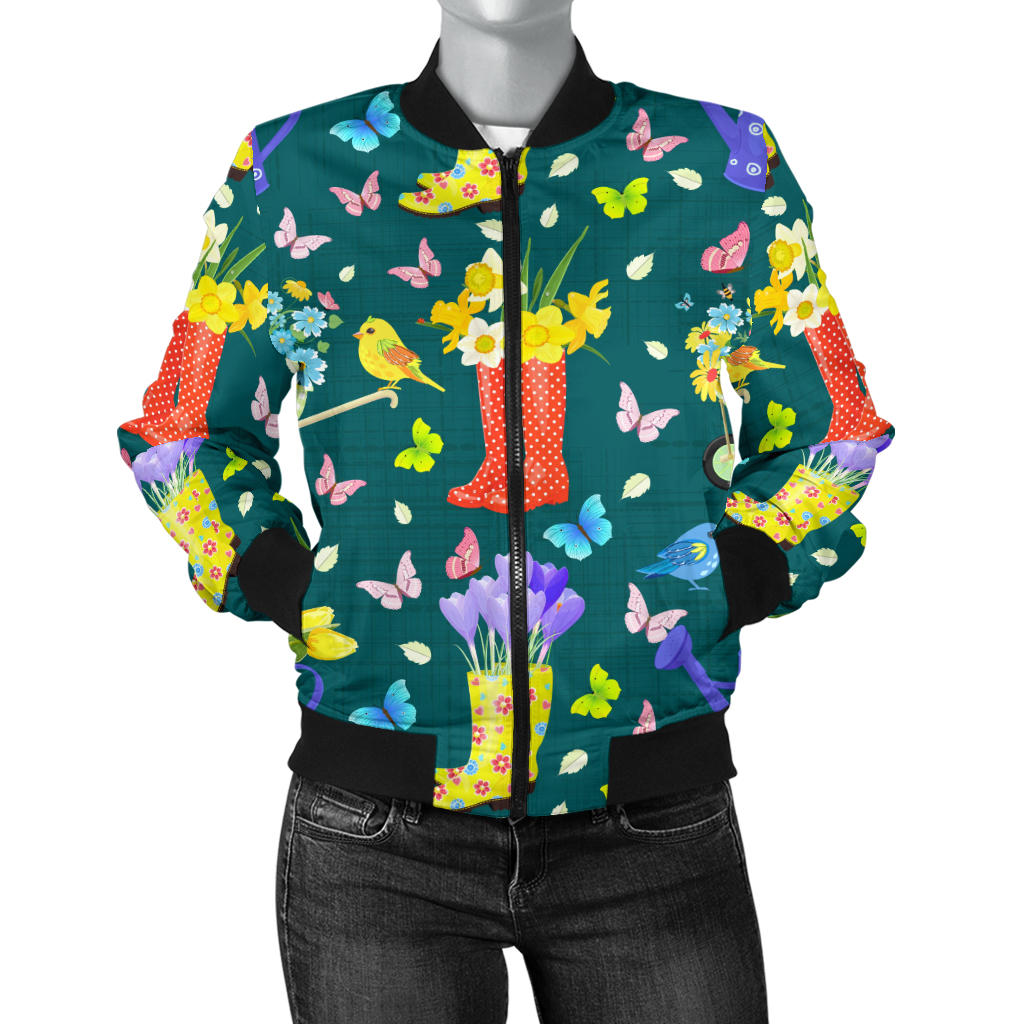 Gardening Pattern Print Design G08 Women Bomber Jacket