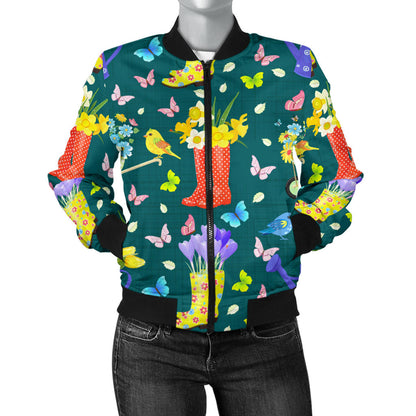 Gardening Pattern Print Design G08 Women Bomber Jacket