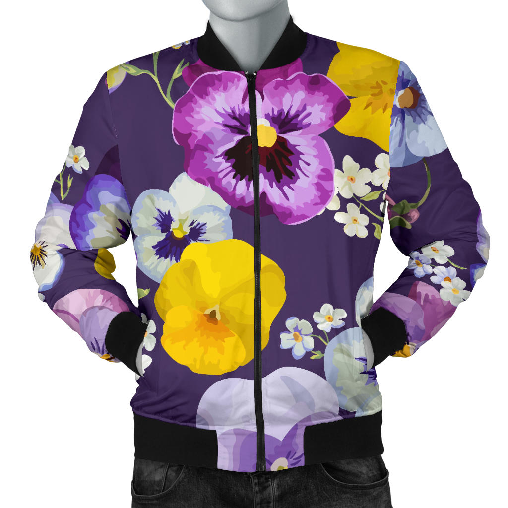 Pansy Pattern Print Design PS02 Men Bomber Jacket