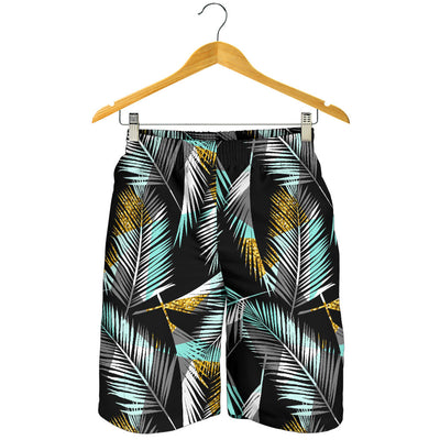 Gold Glitter Cyan Tropical Palm Leaves Mens Shorts