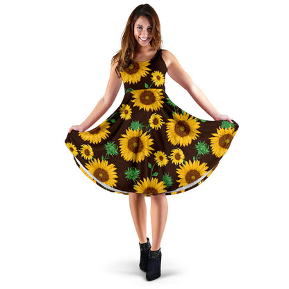 Sunflower Pattern Print Design SF01 Midi Dress