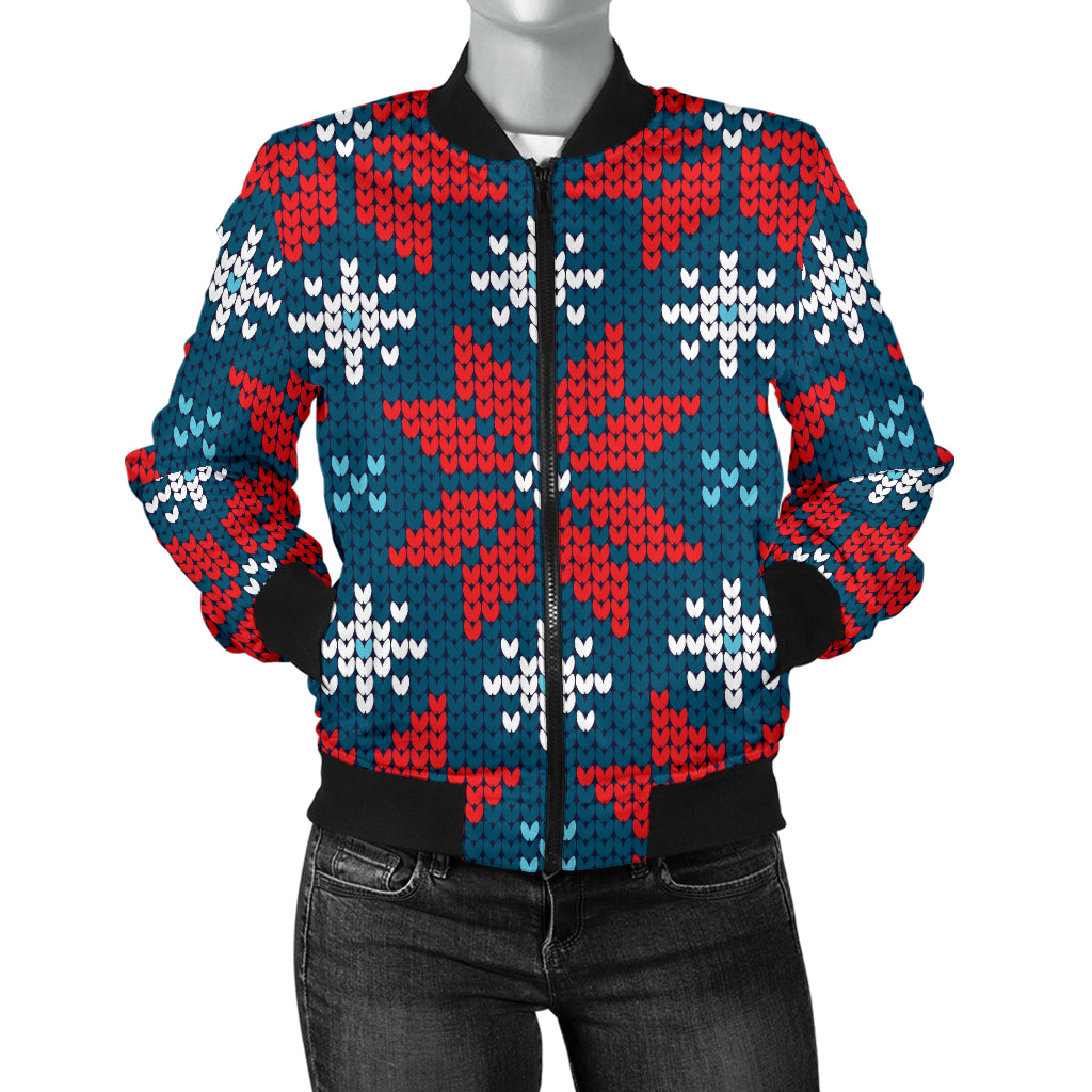 Poinsettia Pattern Print Design A02 Women's Bomber Jacket