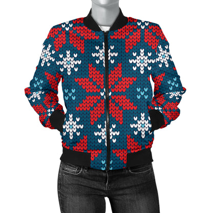 Poinsettia Pattern Print Design A02 Women's Bomber Jacket