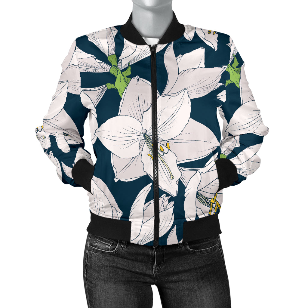 Amaryllis Pattern Print Design 01 Women's Bomber Jacket