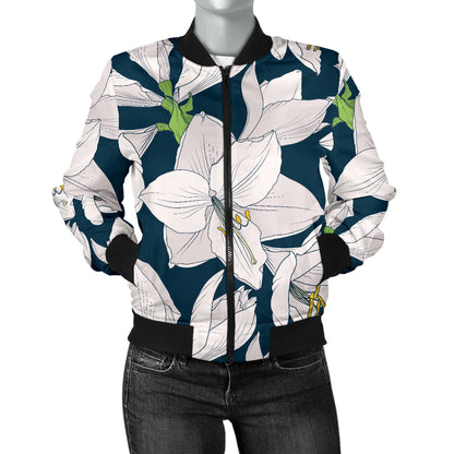 Amaryllis Pattern Print Design 01 Women's Bomber Jacket