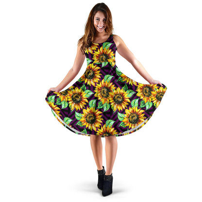Sunflower Pattern Print Design SF012 Midi Dress
