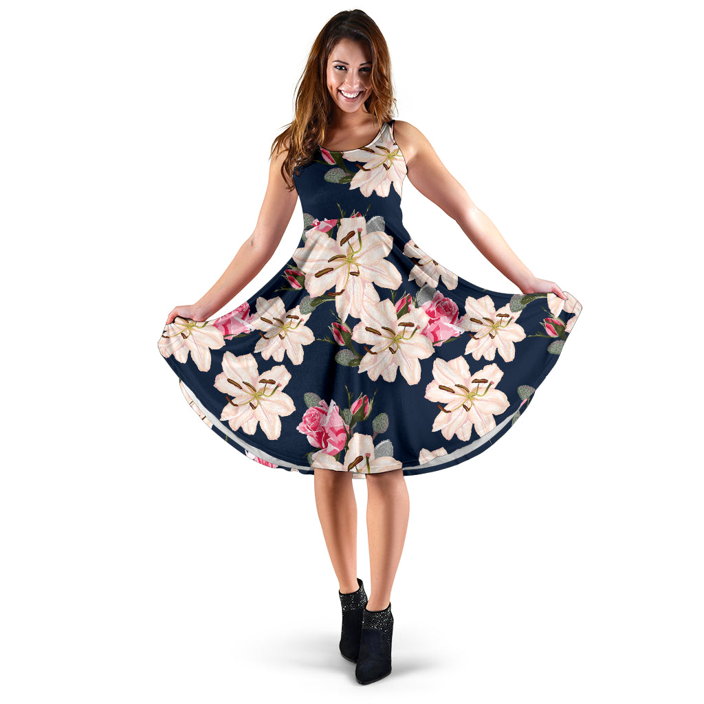 Lily Pattern Print Design LY04 Midi Dress