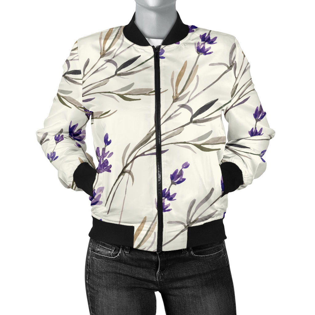 Lavender Pattern Print Design 01 Women's Bomber Jacket