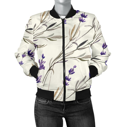 Lavender Pattern Print Design 01 Women's Bomber Jacket