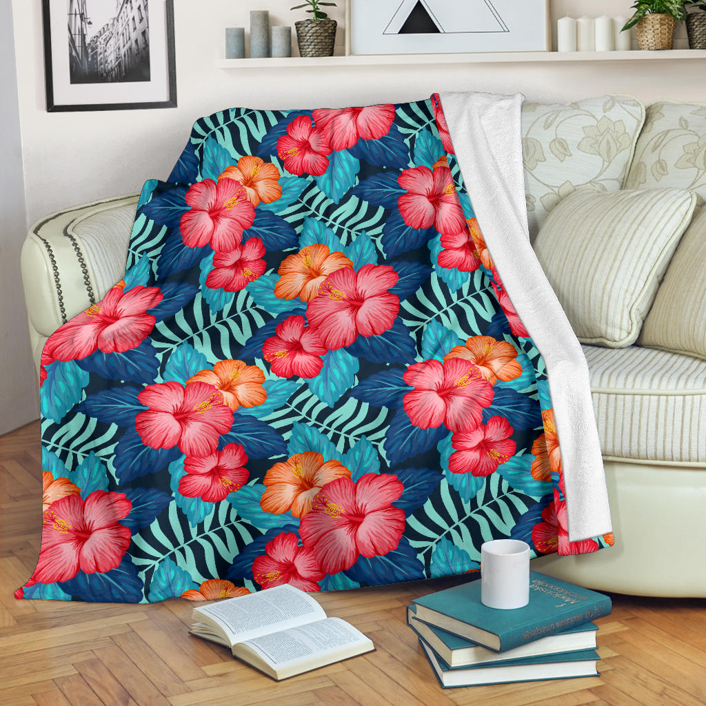 Red Hibiscus Pattern Print Design HB02 Fleece Blanket