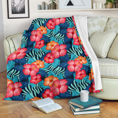 Red Hibiscus Pattern Print Design HB02 Fleece Blanket
